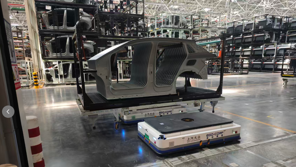 AMR fleet in automated manufacturing plant